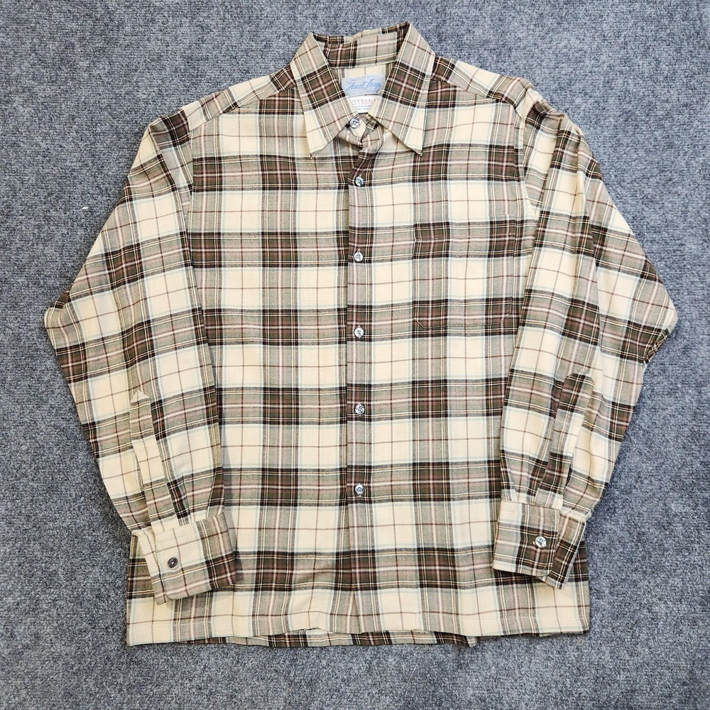 Vintage Viyella Shirt Mens Large Brown Plaid Wool Flannel Button Up Scotland